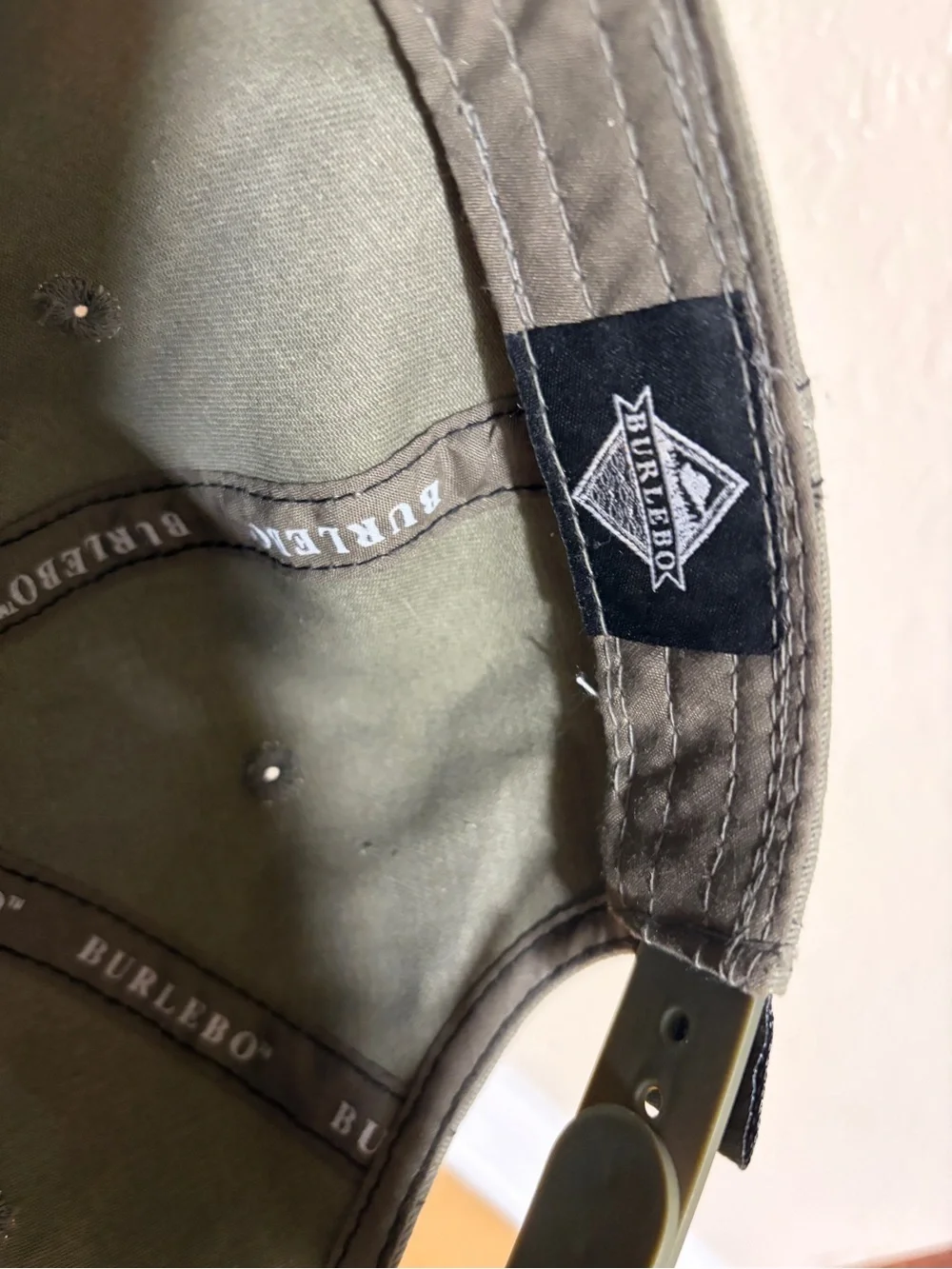 BURLEBO Baseball Hat in Dark Moss Twill Signature Embroidered Logo With Rope